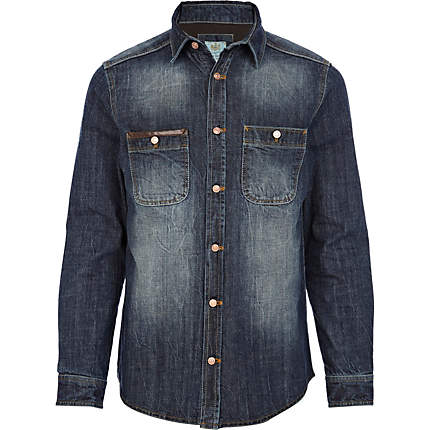 Blue dark wash denim shirt