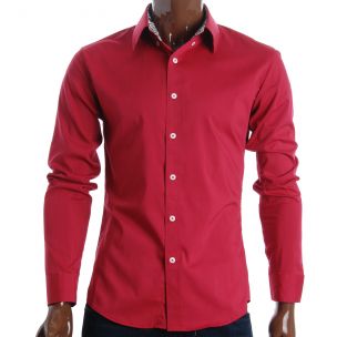 Mens Slim Fit Floral Lined Dress Shirts Red
