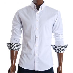 Mens Slim Fit Square Buttoned Dress Shirts White