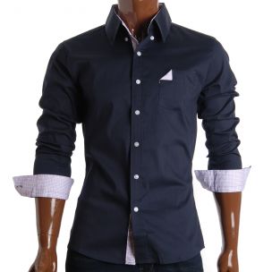 Slim Fit Stretch Casual Dress Shirts Navy